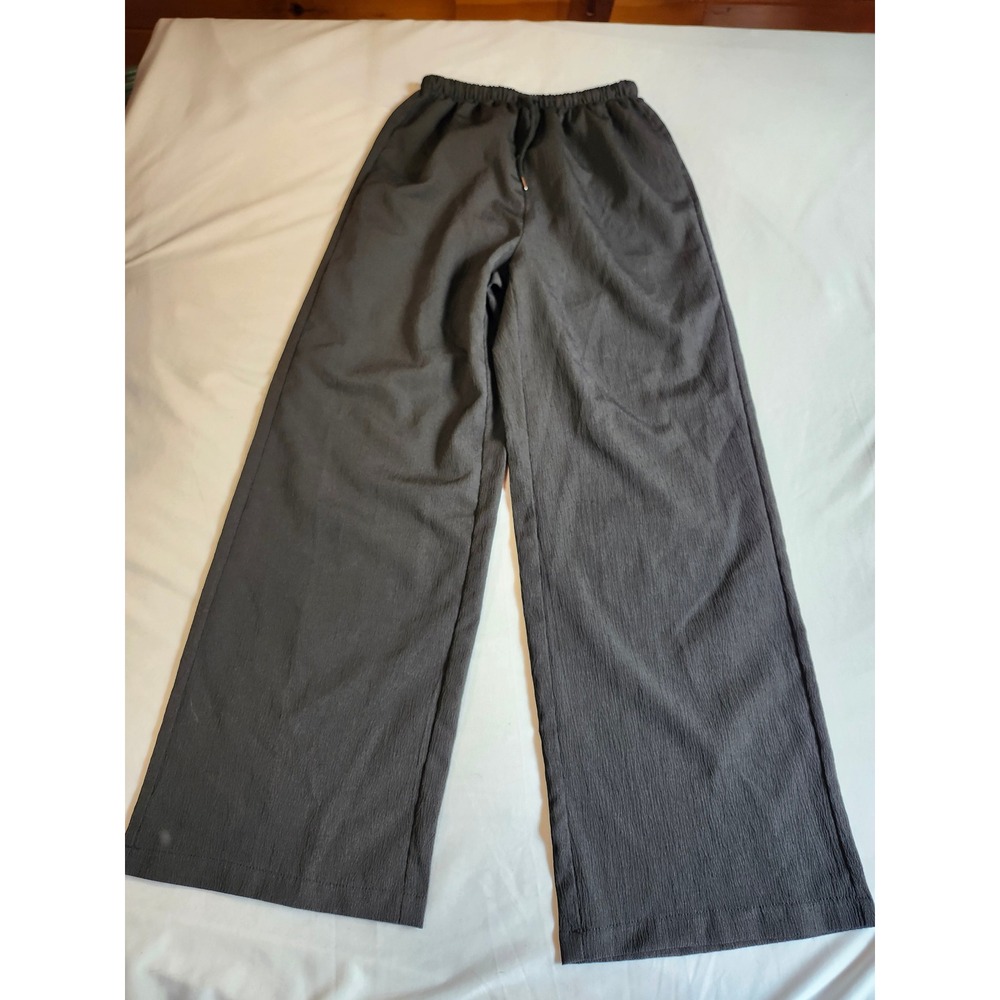 SHEIN Petite XS Wide Leg Textured Crepe Lounge Pants Charcoal Grey Junior Size